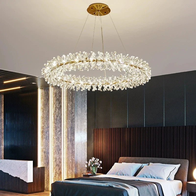 Afralia™ Crystal Chandelier Flower Luxury Round Rings Hang Lamp for Indoor Spaces