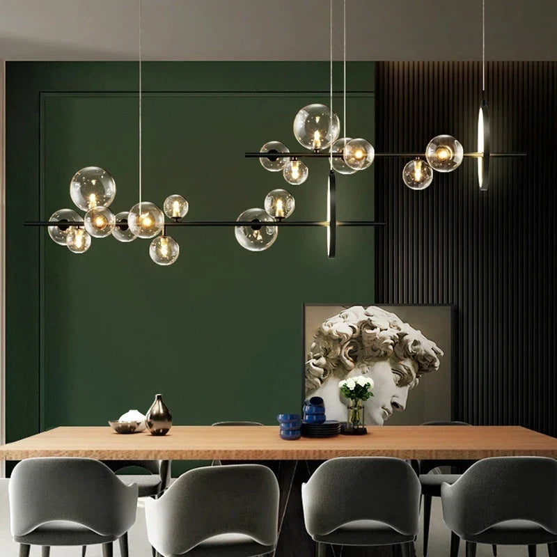 Afralia™ Modern Black LED Chandelier Pendant Light for Living Kitchen Dining Room