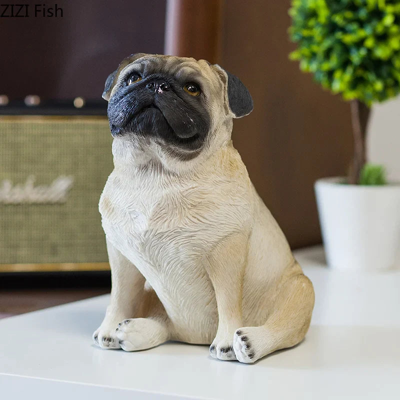 Afralia™ Pug Dog Resin Sculpture Desk Ornament Room Decor Aesthetic Statue