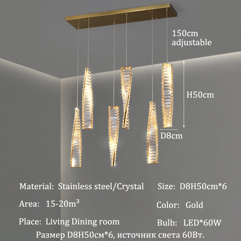 Afralia™ Crystal Chandelier LED Strip for Home Dining Room Decoration