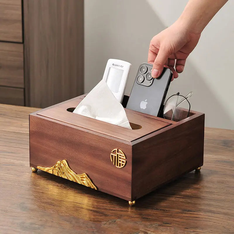 Afralia™ Walnut Luxury Table Decor Tray with Storage Compartment