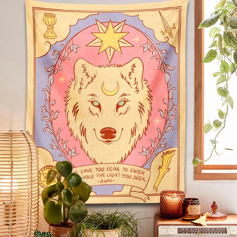 Afralia™ Tarot Tiger Tapestry Wall Hanging | Sun Moon Aesthetic Tapestries Bohemian Bedroom Decor