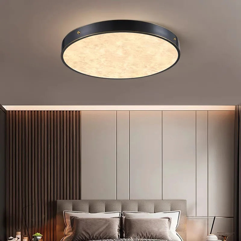 Afralia™ Round Marble Stone Ceiling Lights Elegant Copper Fixture