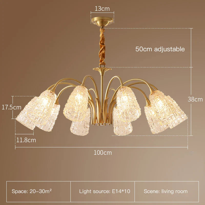 Afralia™ Glass Copper Chandelier: Luxury Gold Brass Pendant Light for Living Room, Bedroom, Kitchen.
