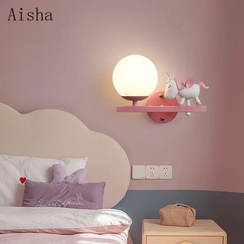 Afralia™ Children's Room Bedside Lamp: Creative Cartoon Eye Protection Led Wall Art Sconce