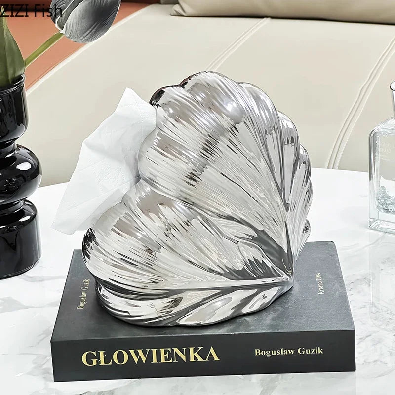 Afralia™ Heart Feather Ceramic Tissue Box Desk Decoration Bedside Paper Towel Case