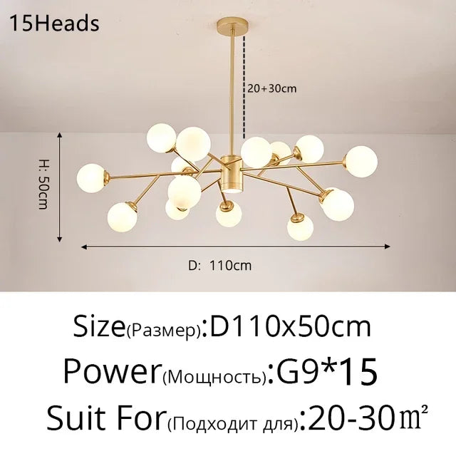 Afralia™ Glass Ball Modern Branch Chandelier - Magic Bean Design for Living Room