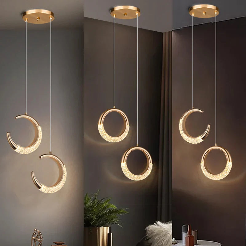 Afralia™ LED Ring and Moon Lamps Set - Modern Acrylic+Alloy Lighting Collection