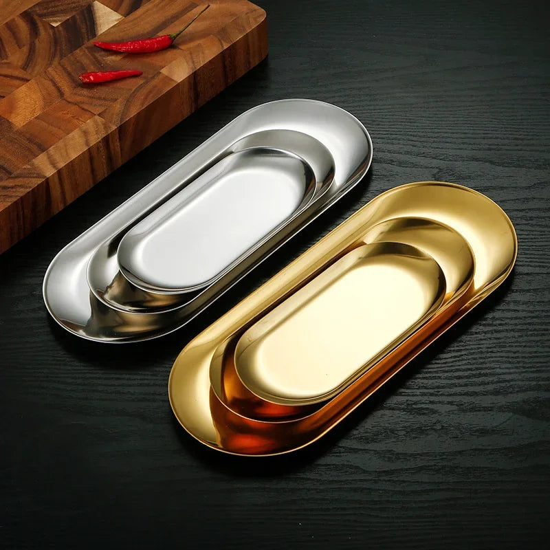 Afralia™ Stainless Steel Dessert Plate Gold/Silver Tray Jewelry Display Western Dish