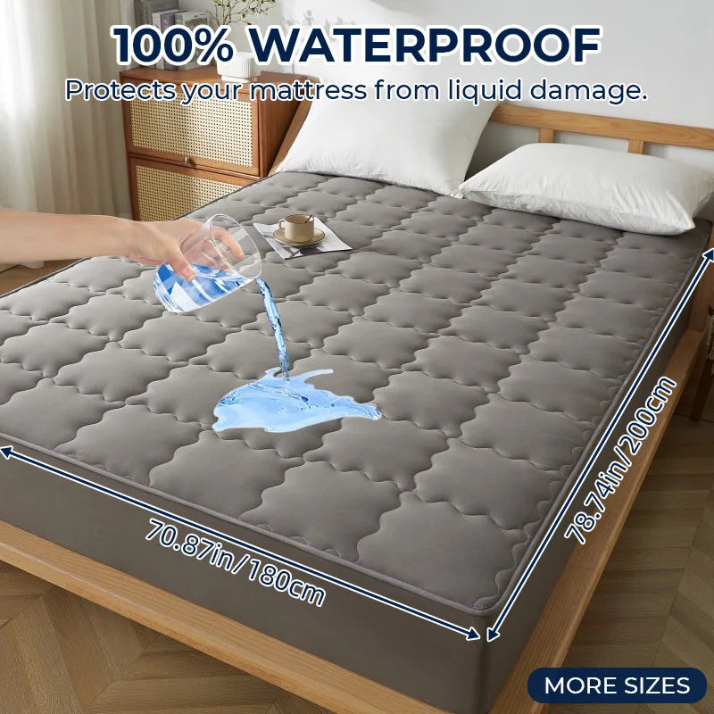 Afralia™ Geometric Quilted Fitted Sheet- Solid Color Mattress Cover-Queen King