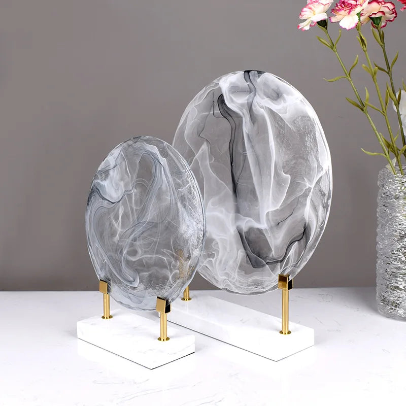 Afralia™ Geometric Disk Marble Clear Glass Cake Craft Home Decor Figurines