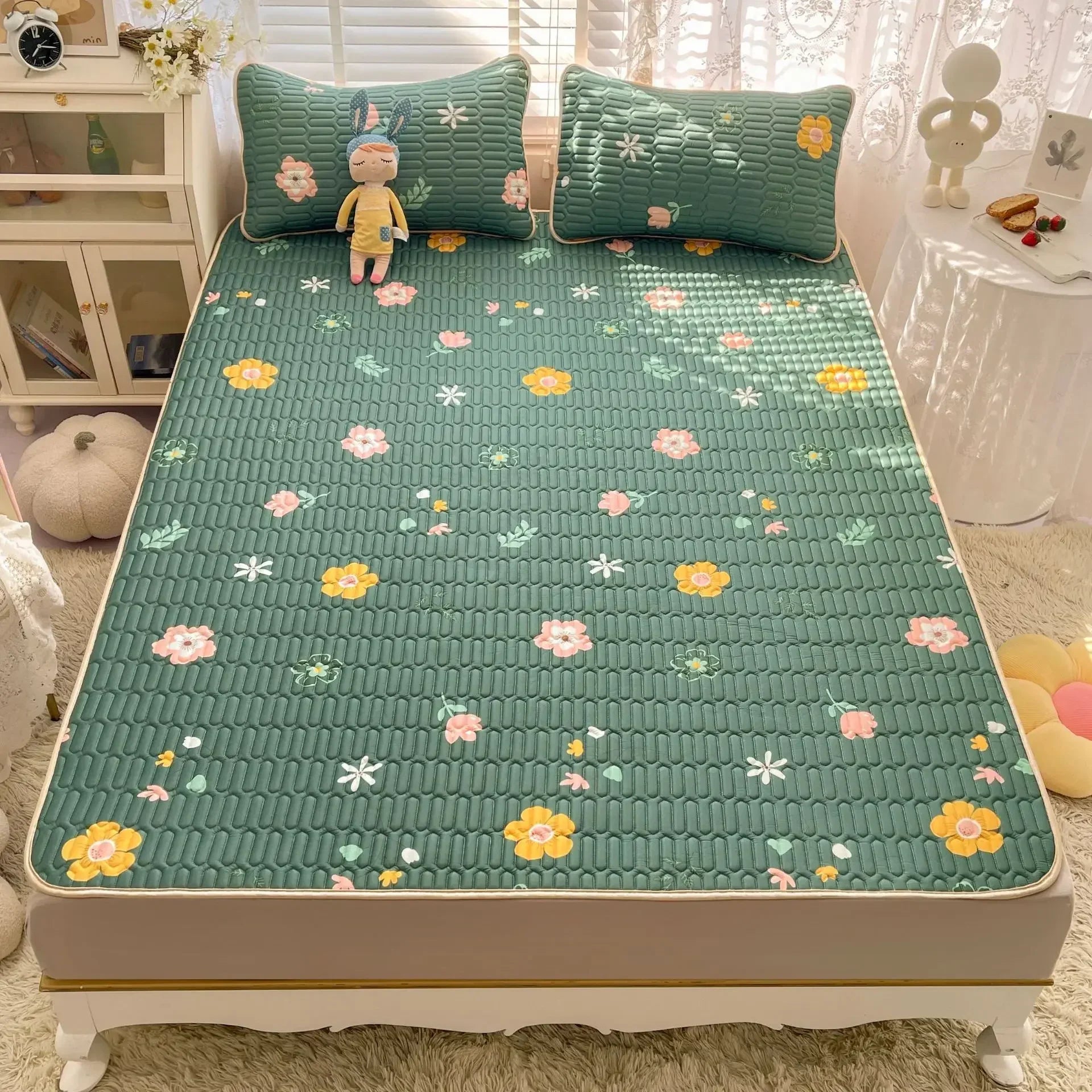 Afralia™ Cartoon Print Silky Mattress Set: 4-Layer Quilted Breathable Cushion