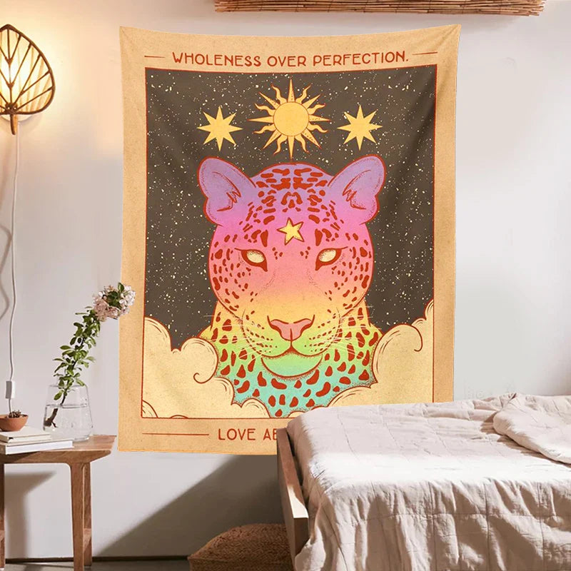 Afralia™ Vintage Tarot Tiger Leo Sun Moon Tapestry Wall Hanging