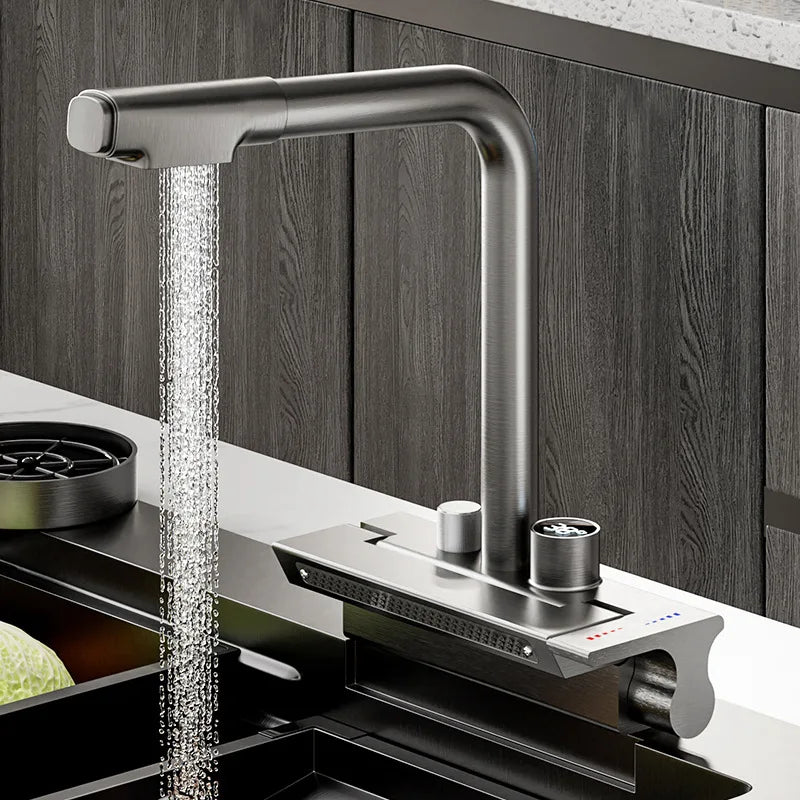 Afralia™ Digital Display Pull Out Kitchen Faucet - Single Hole Temperature Mixer