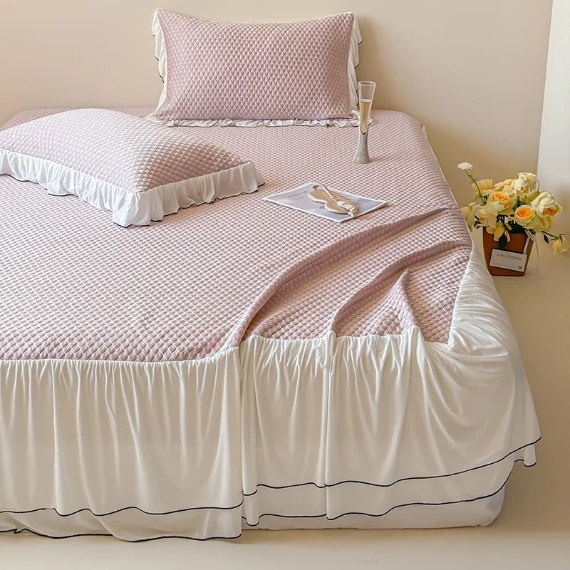 Afralia™ Cool Feeling 3-Piece Bedding Set - Solid Color Bedskirt, Bedspreads, Sheets & Pillowcases