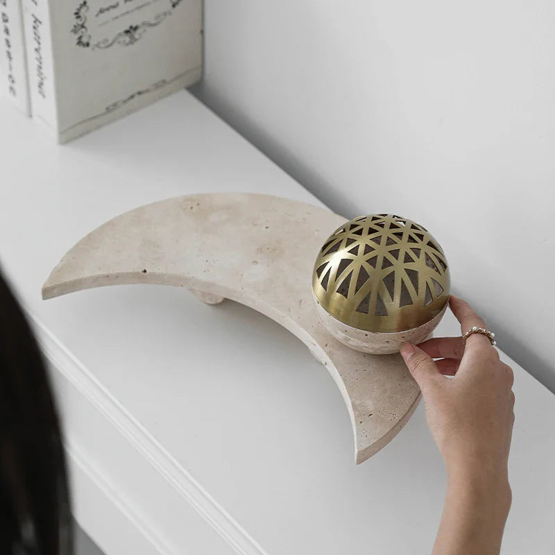 Afralia™ Moon-Shaped Tray & Dish Set for Candle, Mubkhar, Jewelry & Perfume