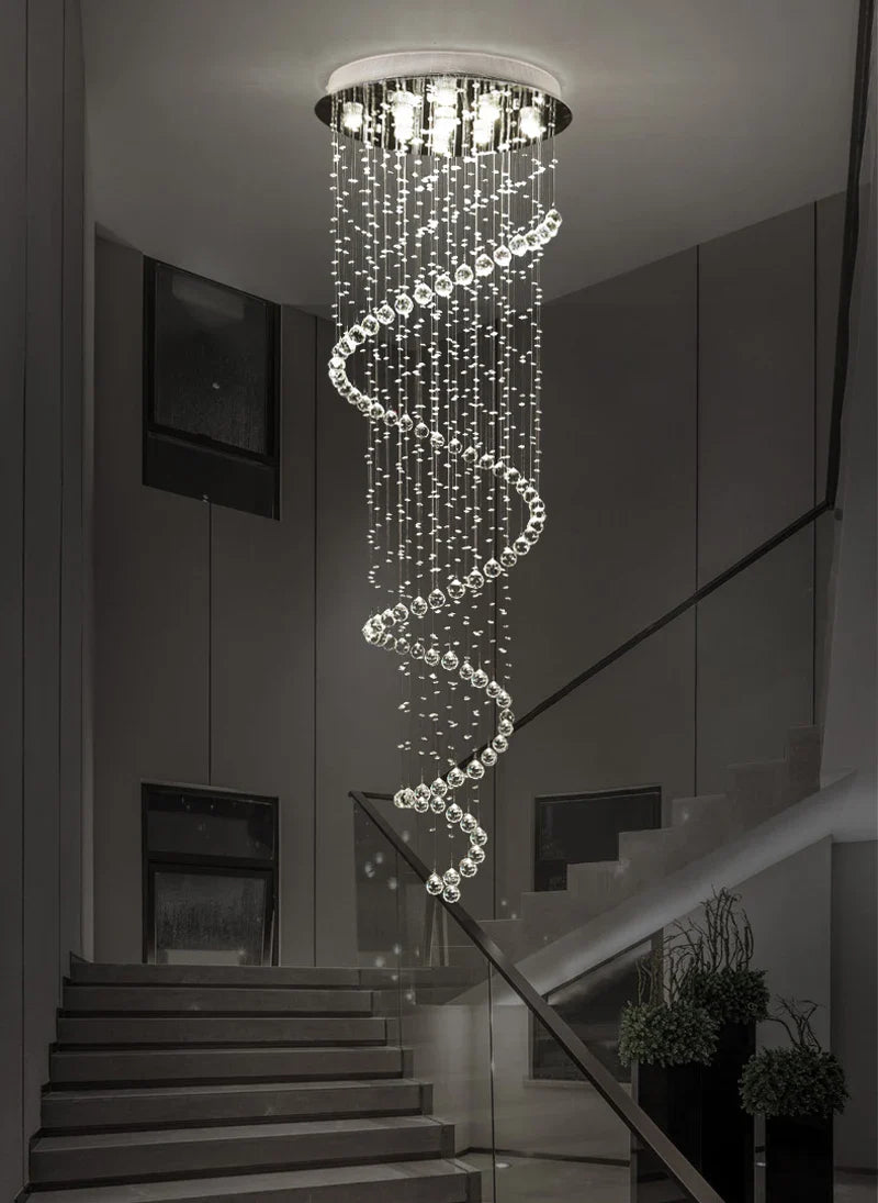 Afralia™ Crystal Staircase Chandelier Light Fixture | Luxury Hotel Villa Bedroom Hanging Lamp