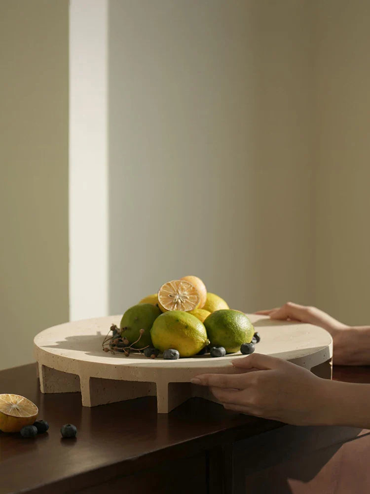 Afralia™ Marble Tray & Pedestal Bowl Set for Kitchen Decor & Serving