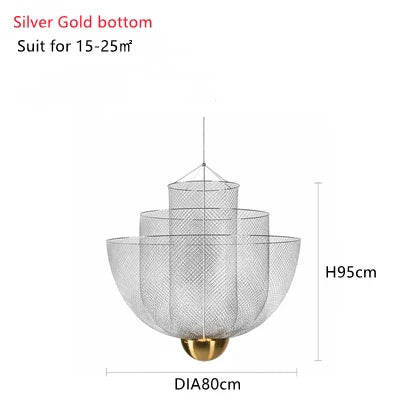 Afralia™ Gold Mesh Grid Ceiling Chandelier: Dimmable LED Indoor Lighting