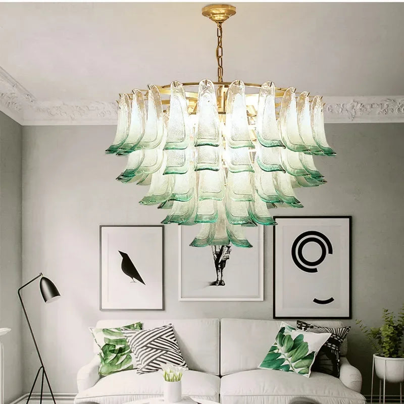 Afralia™ Luxury Green Glass Pendant Lights Metal Round Luminaria Fixture