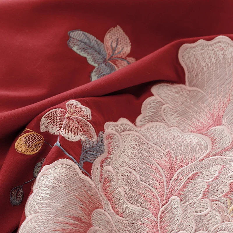 Afralia™ Luxury Chinese Flowers Embroidery Wedding Bedding Set Pillowcases