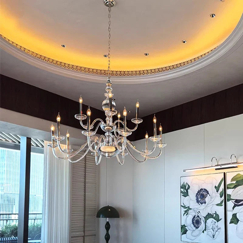 Afralia™ Silver Branch Glass Candle Chandelier for Elegant Dining Table Décor