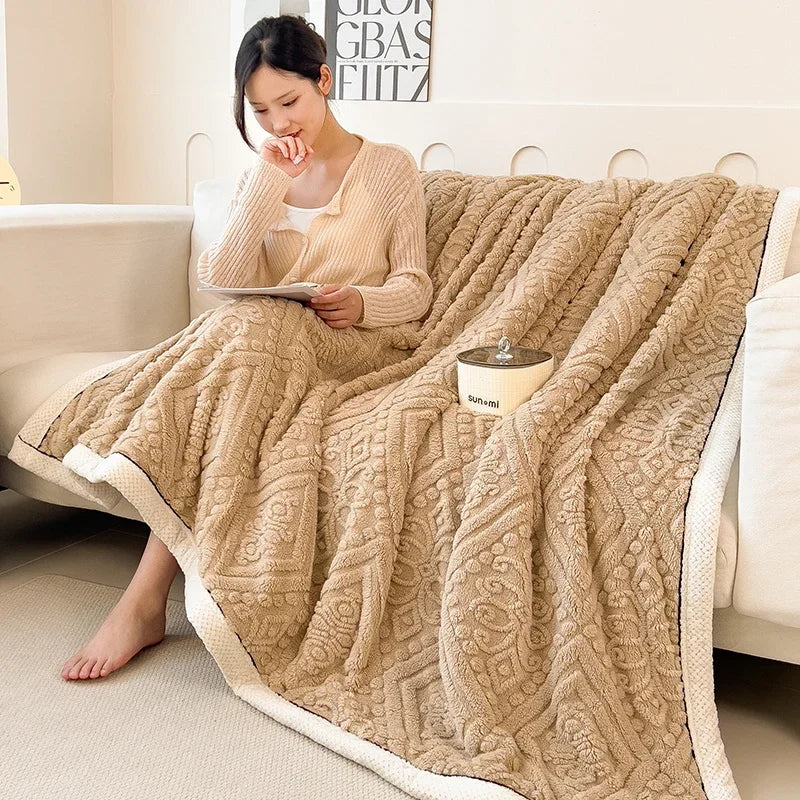 Afralia™ Carved Velvet Warmth Blanket - Soft Fluffy Sofa Bed Cover