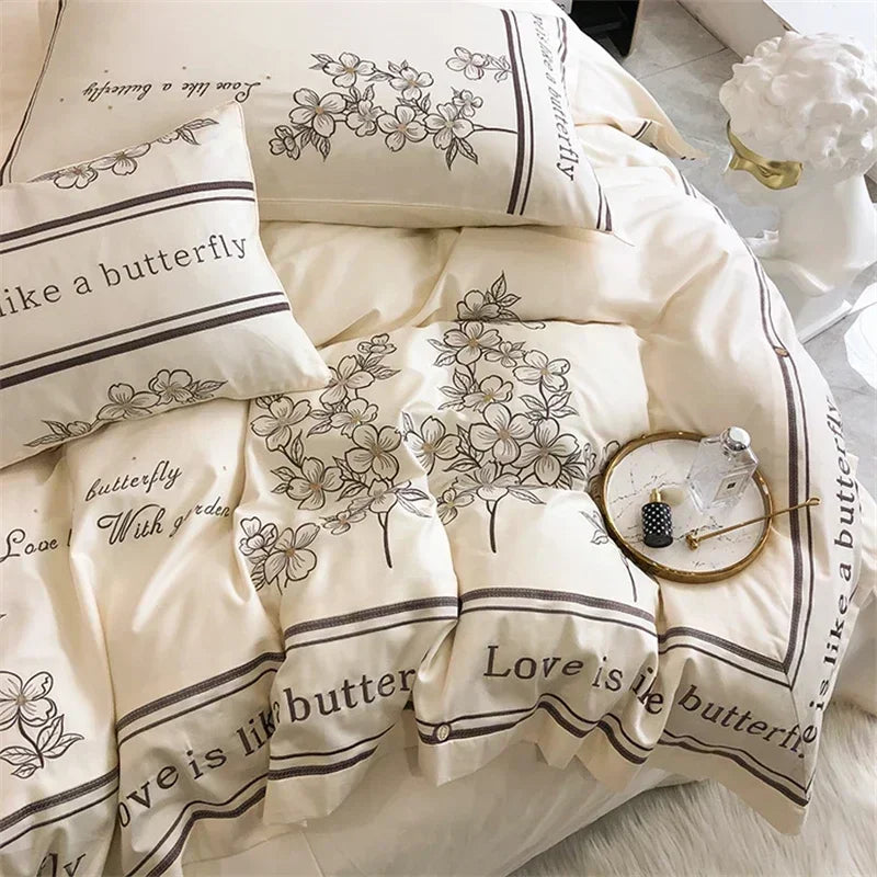 Afralia™ French Embroidered Cotton Bedding Set Queen Duvet Cover Luxury 100s, High-End Quality
