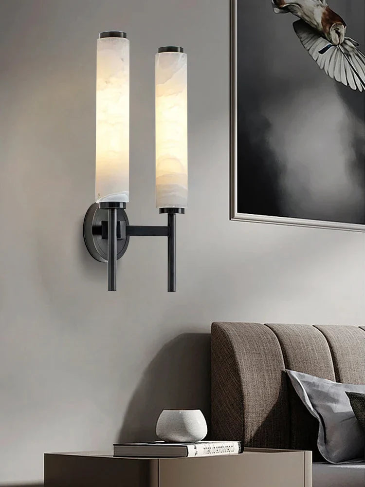 Afralia™ Modern Bronze Brass Wall Lamp with Natural Marble for Living Room Décor