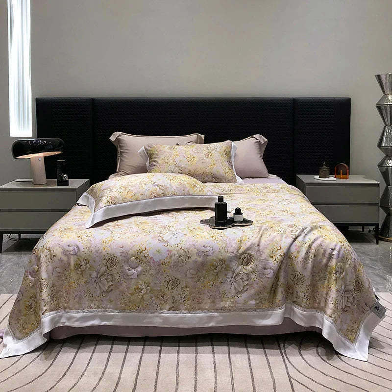 Afralia™ Lyocell Fiber Flowers Summer Quilt Bedding Set - Soft & Silky Comforter with Bed Sheet