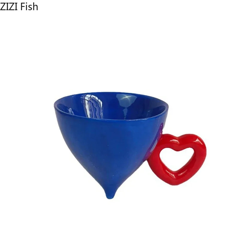 Afralia™ Heart Ceramic Coffee Mug Tea Cup Set, Conical Dining Table Milk Juice Container