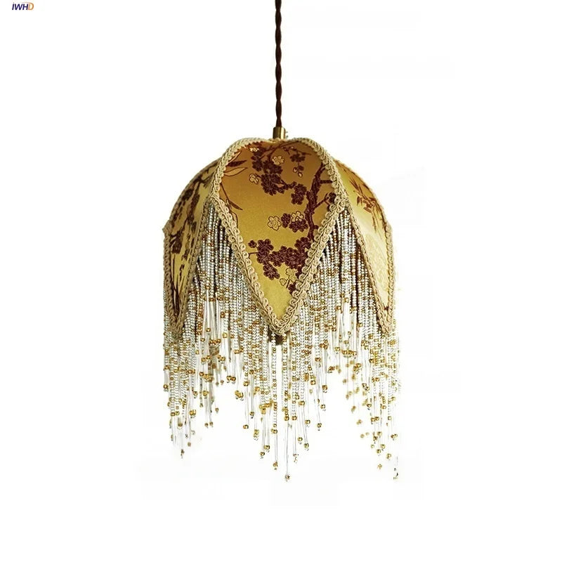 Afralia™ Iron Tassel LED Pendant Lights Vintage French Cloth Home Decor Hallway Bedroom