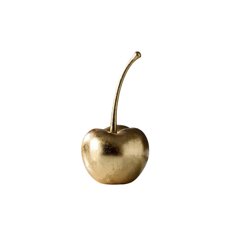Afralia™ Resin Apple & Cherry Sculptures for Home Decor - Golden Fruit Figurines
