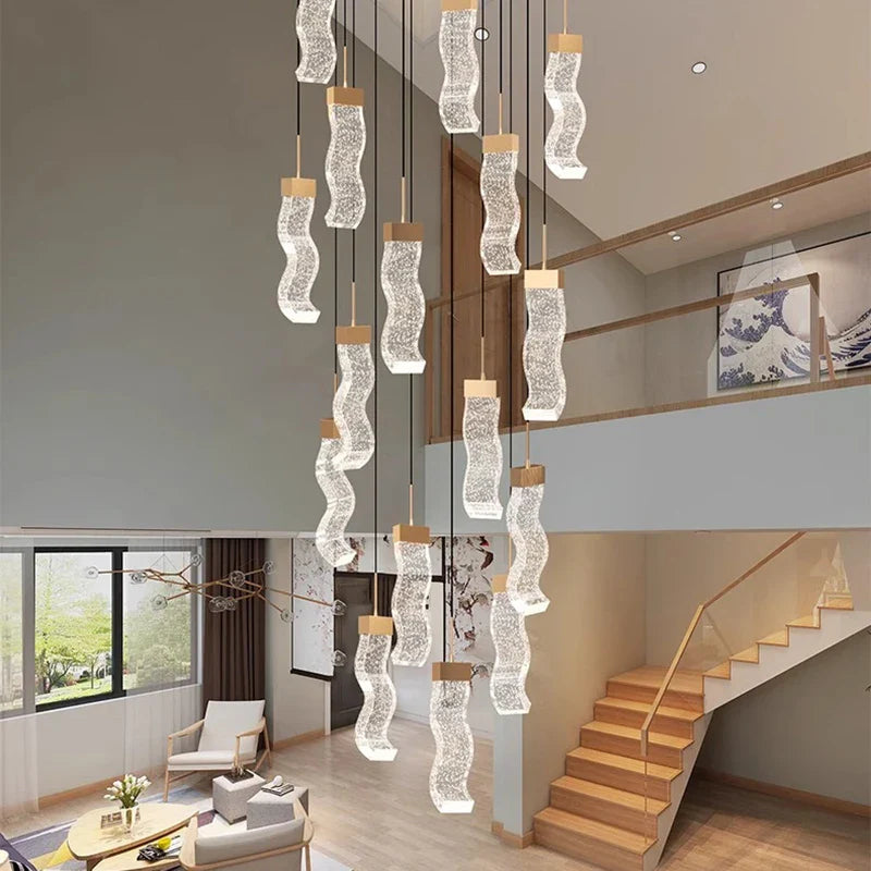 Afralia™ Crystal Chandelier Stair Pendant Lamp Living Room Pendant Lights Interior Lighting