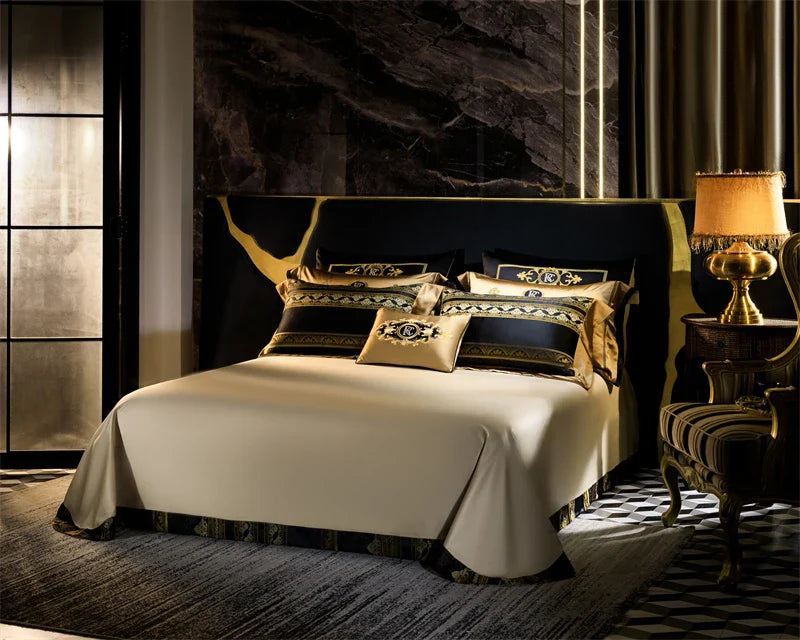 Afralia™ Luxury Embroidery Brocade Cotton Bedding Set with Duvet Cover, Sheet, and Pillowcases