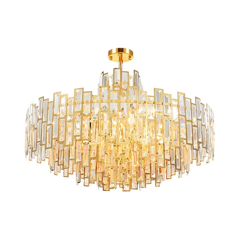 Afralia™ Gold Steel Crystal Pendant Chandelier - Luxury LED Dining Room Hanging Lamp