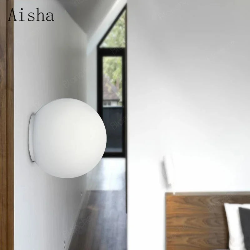 Afralia™ Milk White Glass Wall Sconce - Modern Ball Wall Lamp for Home Decor