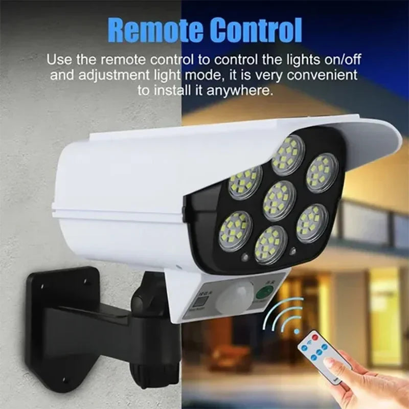 Afralia™ Solar Motion Sensor Dummy Camera Flood Light: Wireless, Waterproof 77LED for Home Garden.