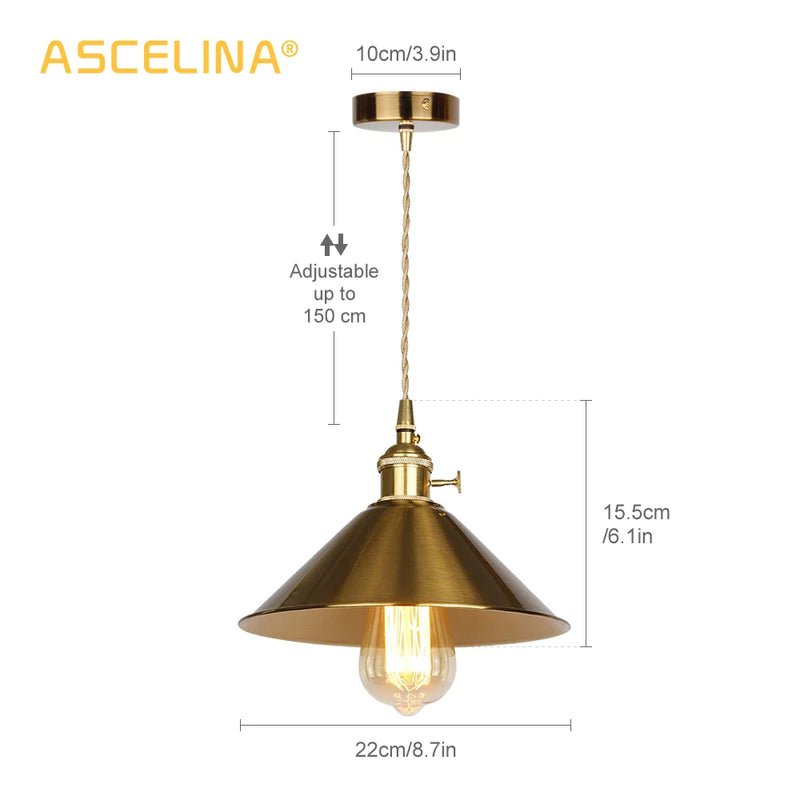 Afralia™ Golden E27 Pendant Light: Vintage Style Living Room LED Lamp