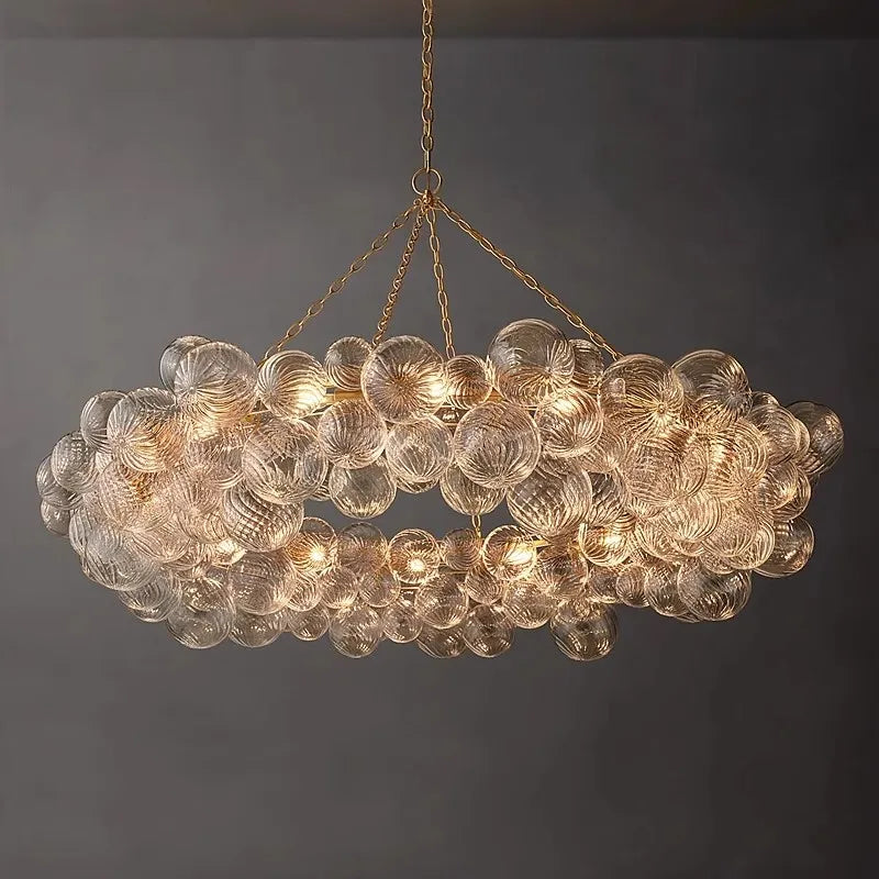 Afralia™ Glass Bubble Gold Chandelier LED Pendant Light for Dining Room