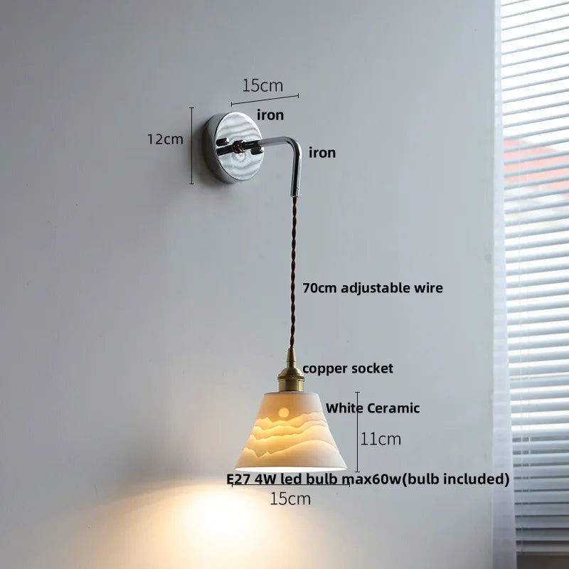 Afralia™ Ceramic LED Wall Light with Pull Chain Switch - Nordic Design