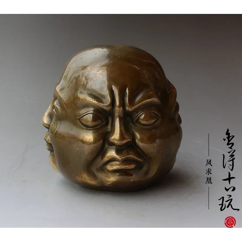 Afralia™ Bronze Four Faces Buddha Head Statue - Emotive Life-like Artwork