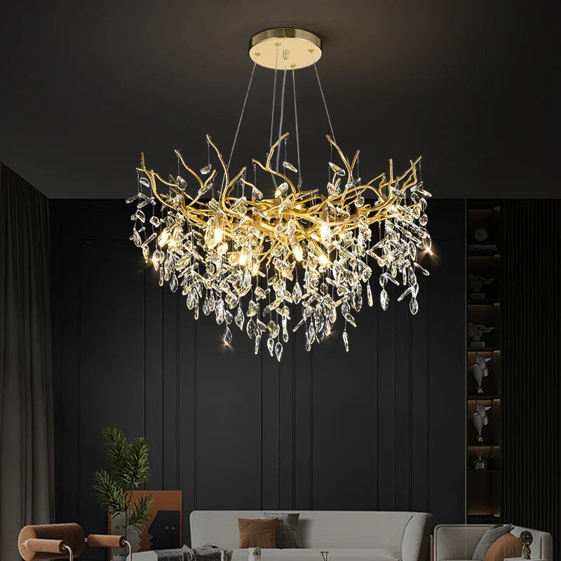 Afralia™ Luxury Gold Branch Crystal Chandelier for Modern Living Room and Home Hall