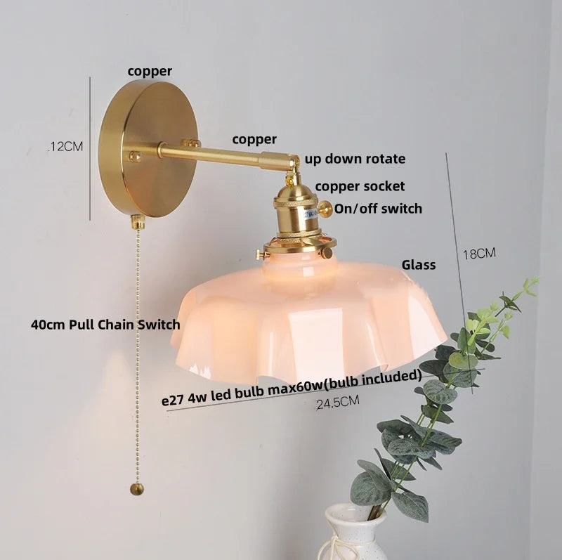 Afralia™ Nordic Glass Knob Switch LED Wall Sconce - Copper Stair Light Fixtures