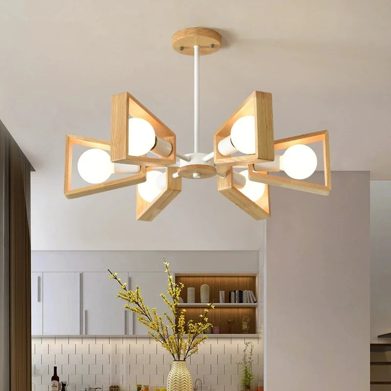 Afralia™ Windmill Wooden Chandelier with E27 LED Lights, Modern Nordic Ceiling Lamp