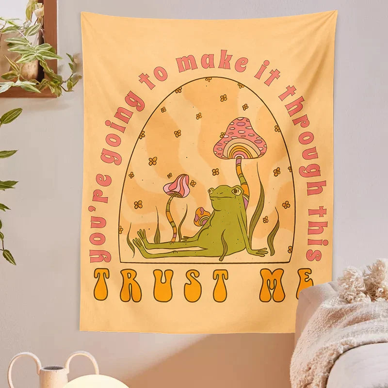 Afralia™ Mushroom Frog Tapestry Wall Hanging for Bohemian Home Decor and Dorm Room Style