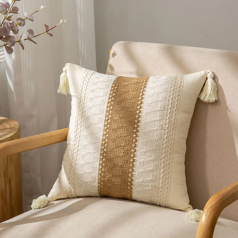 Afralia™ Geometric Tassel Cushion Cover in Cotton and Linen for Living Room and Bedroom