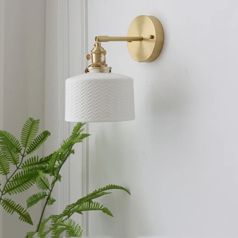 Afralia™ Copper LED Sconce Wall Lamp Pull Chain Switch Nordic Modern Ceramic Mirror Light