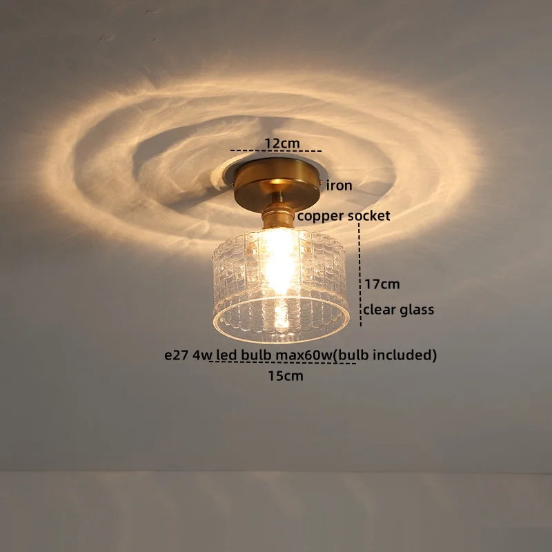 Afralia™ Copper Glass LED Ceiling Light for Indoor Kitchen Corridor Balcony Decor