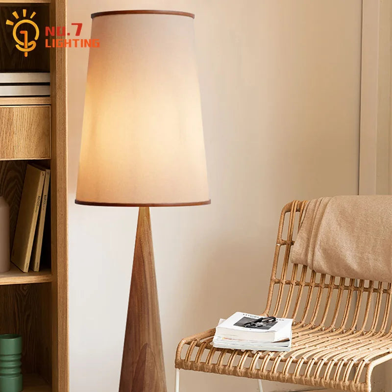 Afralia™ Zen Solid Wood LED Floor Lamp with Cloth Lampshade for Home and Cafe